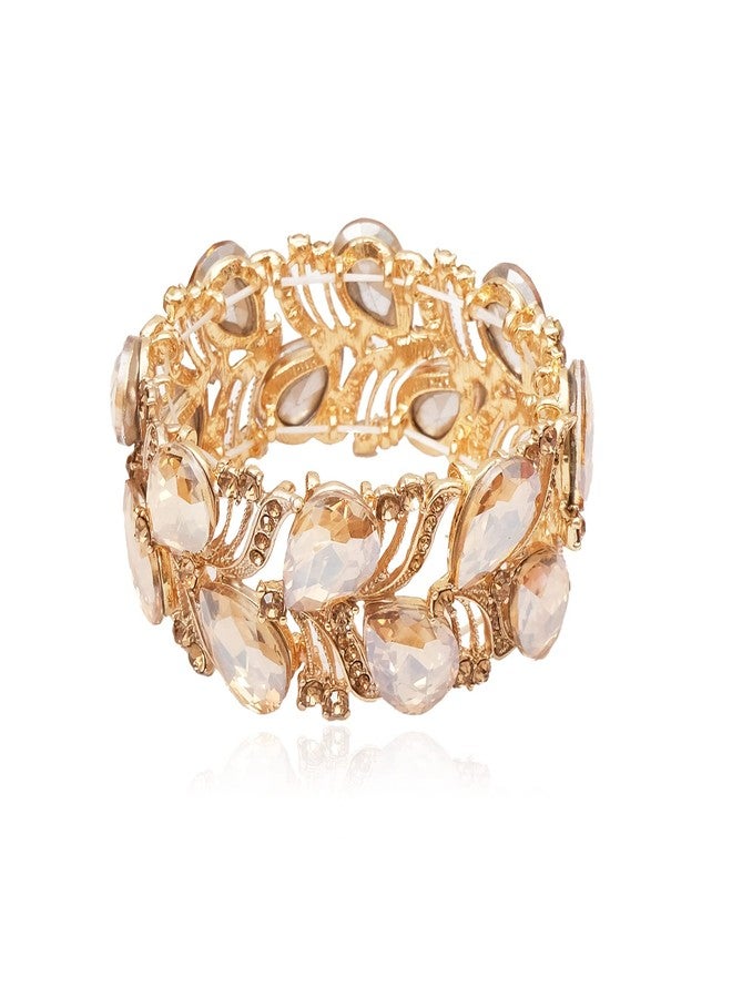 CSY Elegant Stretch Bangle Bracelets Bridal Art Deco Teardrop Crystal Elastic Wide Statement Bracelet for Women Party Prom (champagne gold) - Image 1